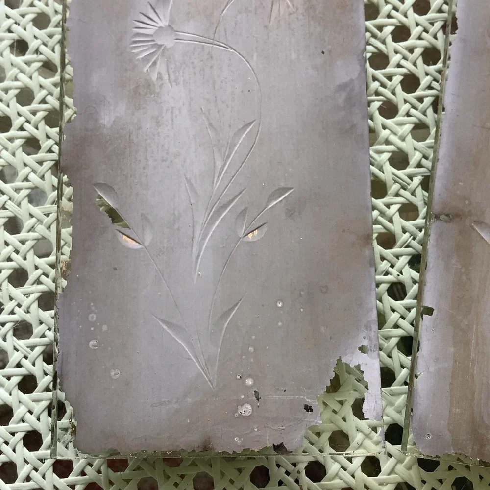Antique Architectural Salvage Floral Decorative Etched Glass Mirror Side Lights